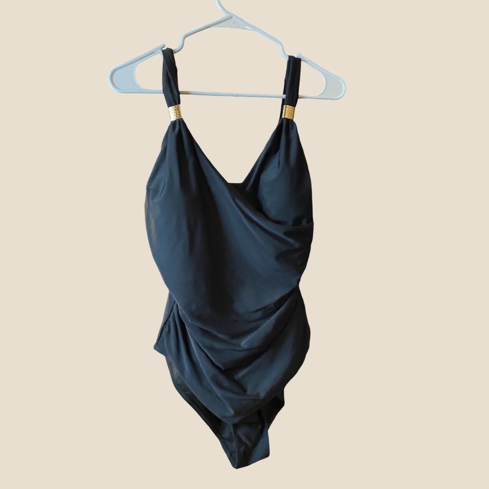 Mynah Black One Piece Swimsuit Size XL New With Tags Ruched